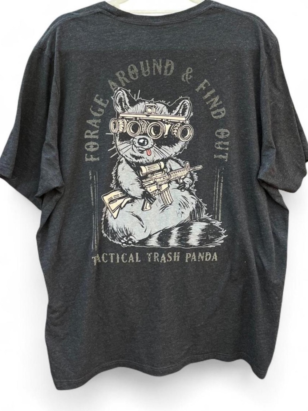 Trash & Luxury Men's Dark Gray 'Tactical Trash Panda' Graphic Tee